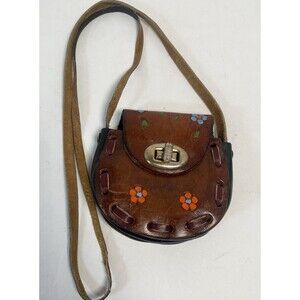 Vintage 70s Hand Tooled Leather Western Crossbody Bag Floral Mexico Purse